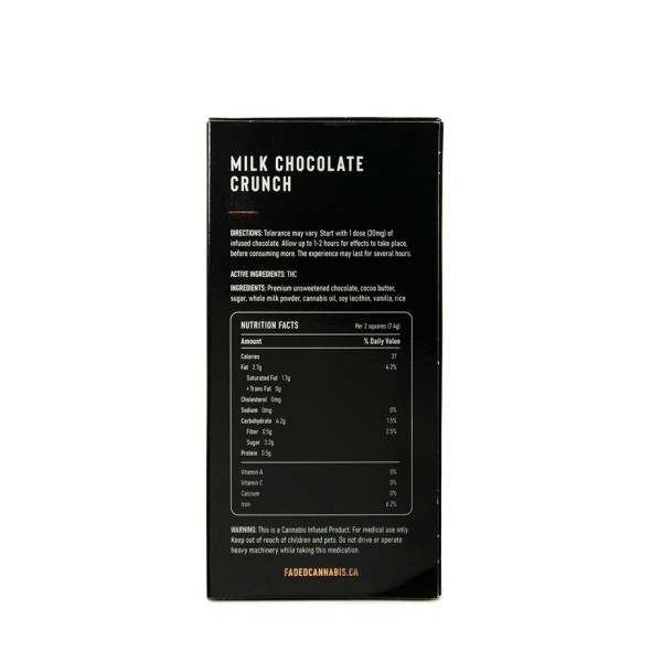 Buy Faded Cannabis Co. Milk Chocolate Crunch Bar Online Green Society