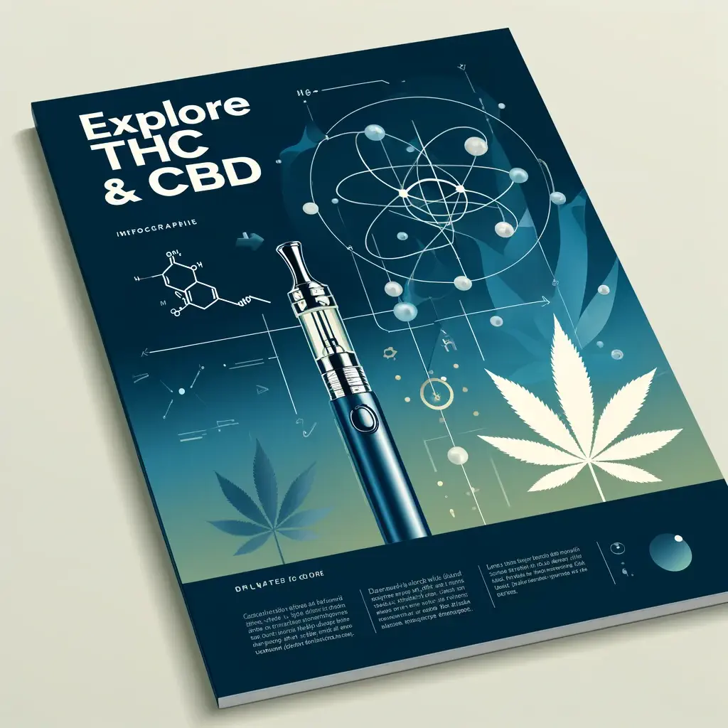 Dall·e 2024 04 25 10.45.09   Create A Cover For An Infographic Titled 'explore Thc & Cbd'. Ensure The Word 'explore' Is Spelled Correctly. The Design Features A Sleek, Modern Vape (1)