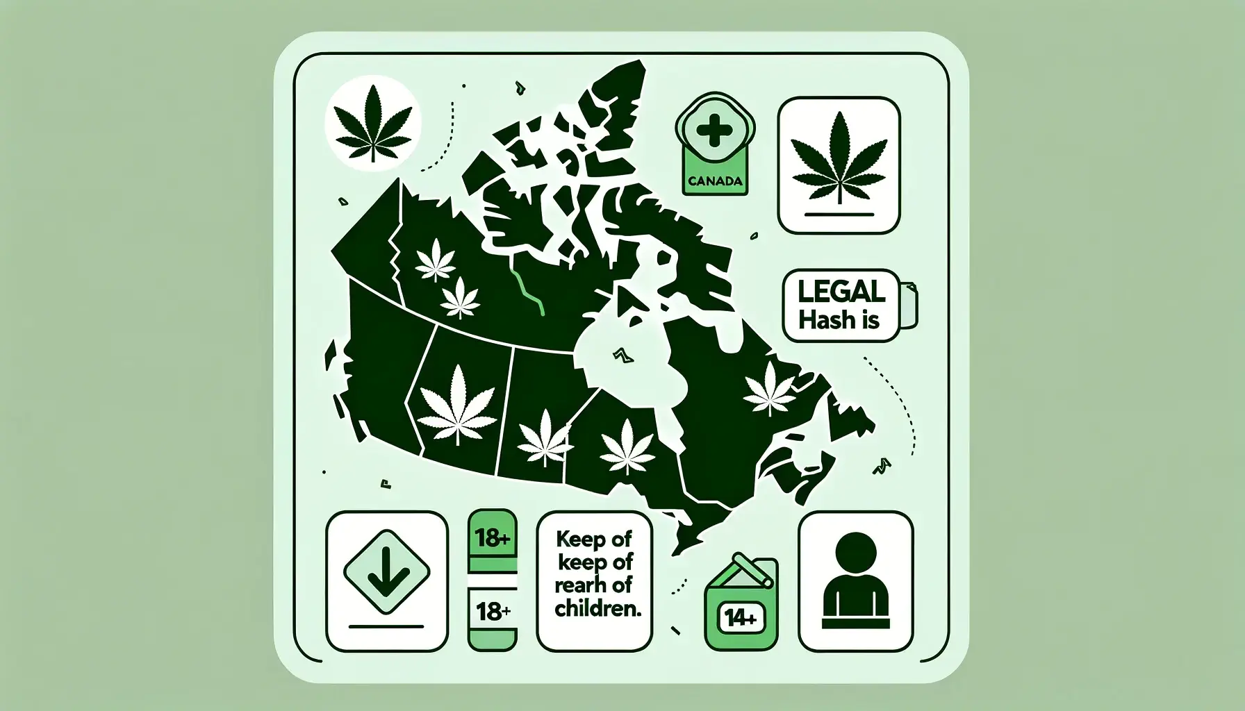 Dall·e 2024 05 21 13.06.38   A Simplified Illustration About The Legal And Safety Considerations For Cannabis Hash In Canada. The Image Includes A Map Of Canada With Cannabis Leav (1)