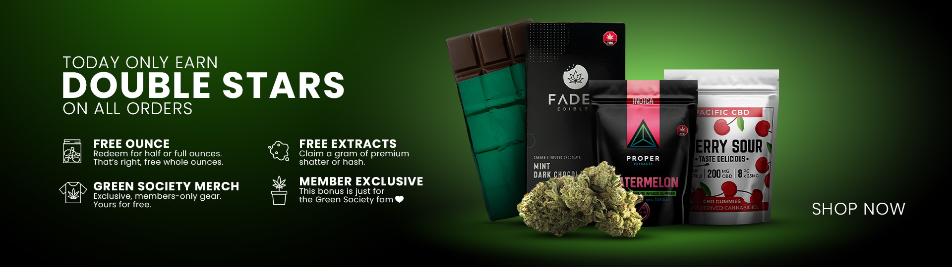 Double Star Monday, Earn double stars on all orders placed today. Trade in Stars for exclusive rewards.