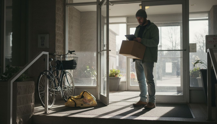 Courier delivering unmarked cannabis package