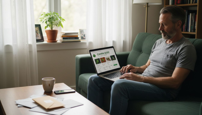 Man buying cannabis online from home