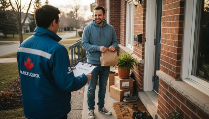 Cannabis delivery received at suburban doorstep