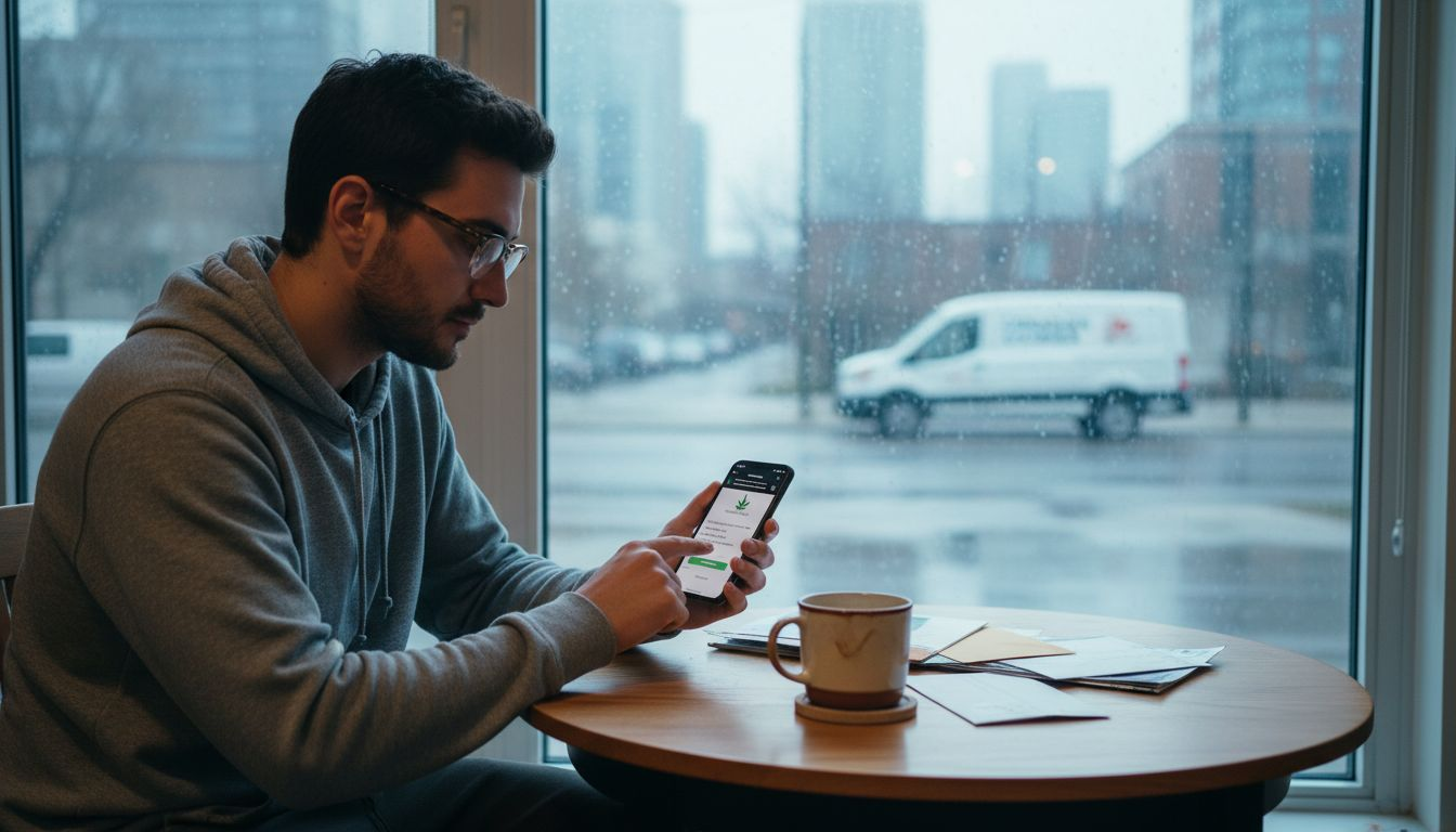 Person ordering legal cannabis online at home
