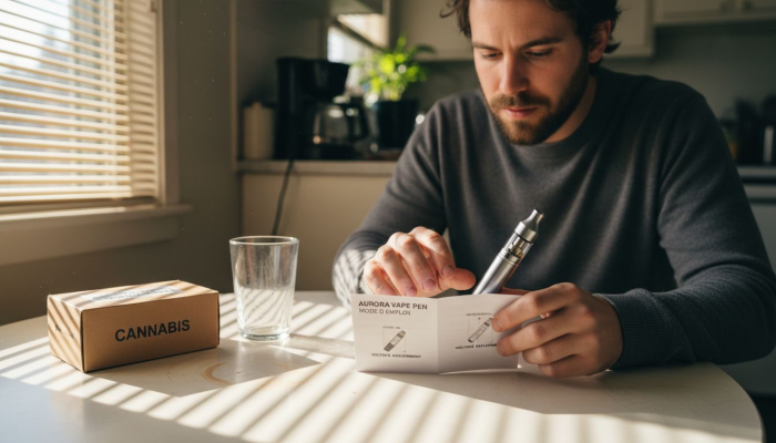 Man adjusting vape pen for safe cannabis use