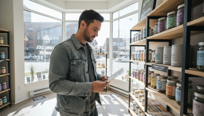 Customer browsing sleep-aid cannabis products
