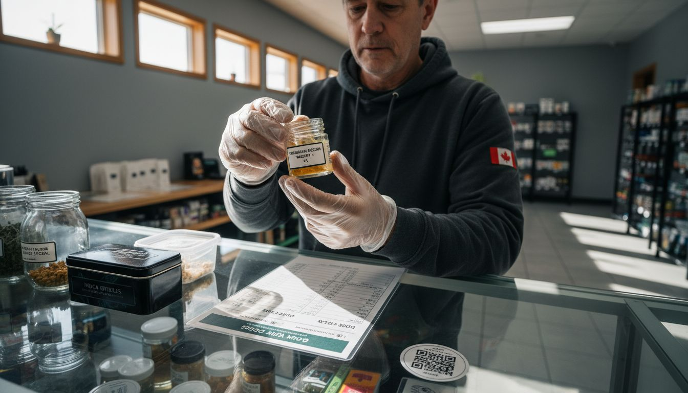 Man examining cannabis concentrate in dispensary