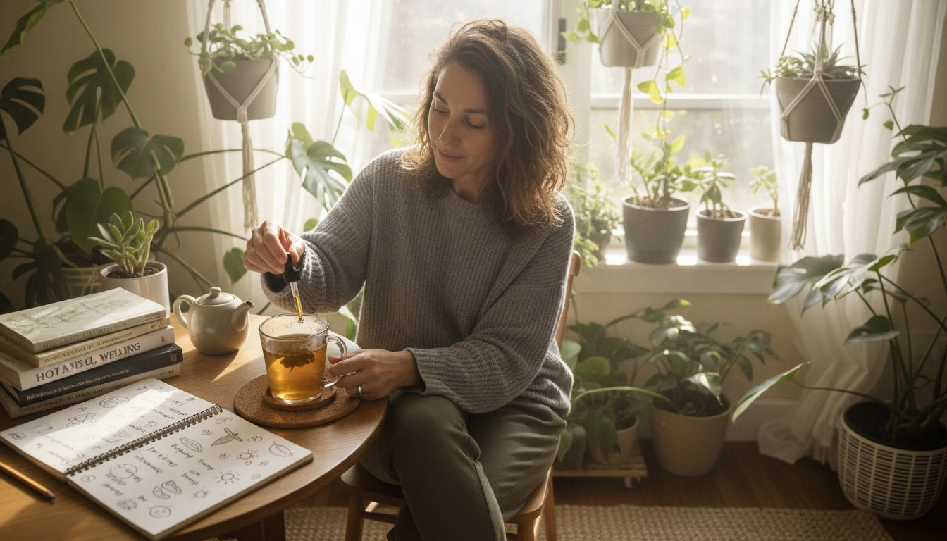 Woman uses CBD oil in morning tea